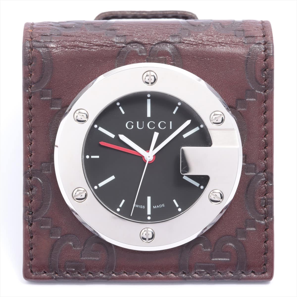 Gucci Travel clock 200 SS & Leather QZ Brown-Face