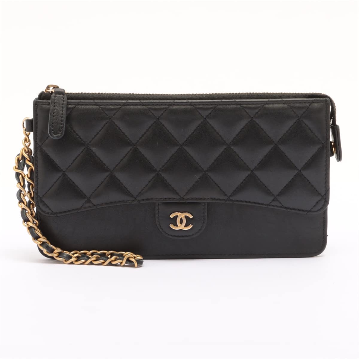 Chanel Matelasse Lambskin Chain wallet Black Gold Metal fittings 27th