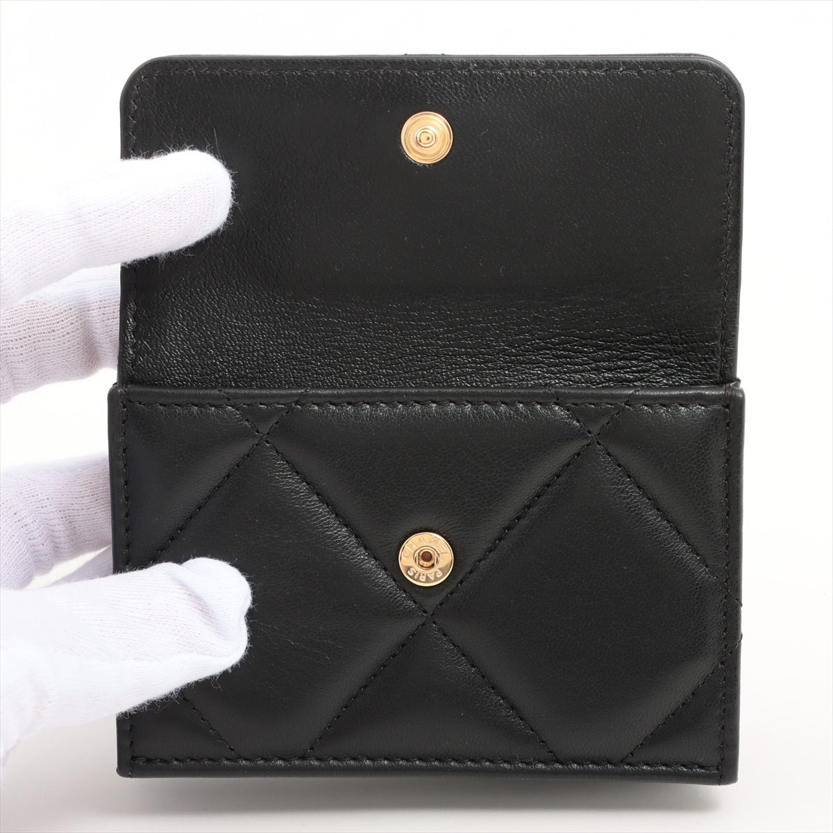 Chanel CHANEL 19 Lambskin Wallet Black Gold Metal fittings 31st