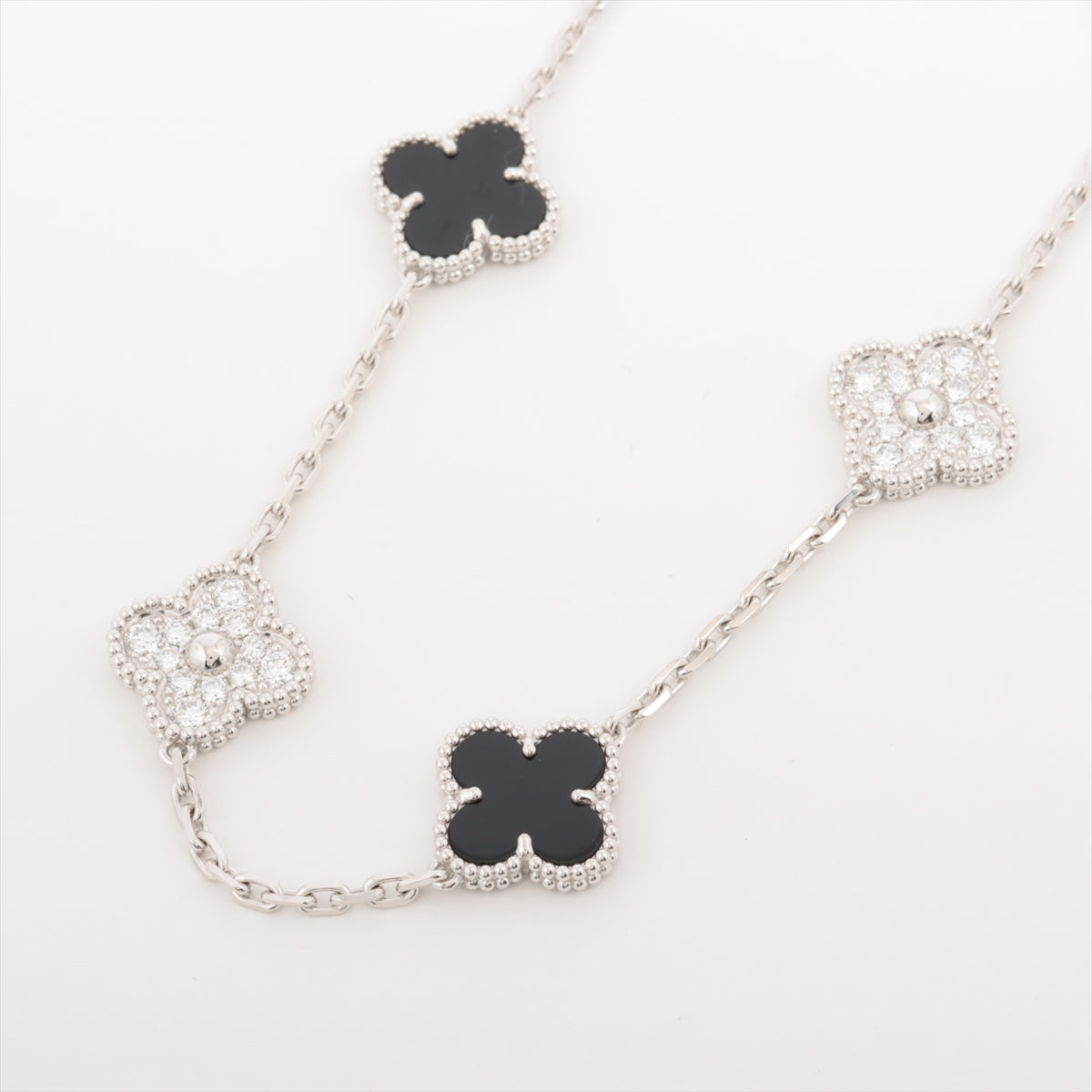 Van Cleef & Arpels Vintage Alhambra 20P Onyx diamond Necklace 750(WG) 51.6g VCARP2R800