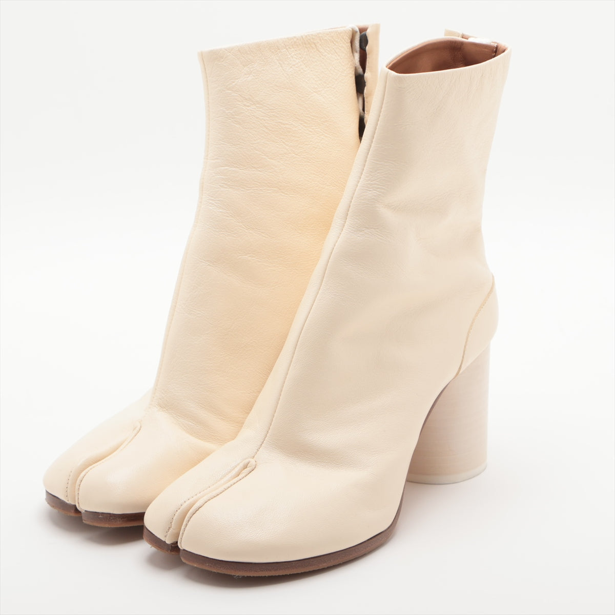Maison Margiela TABI Leather Short Boots 37 Ladies' Ivory 22 S58WU0260