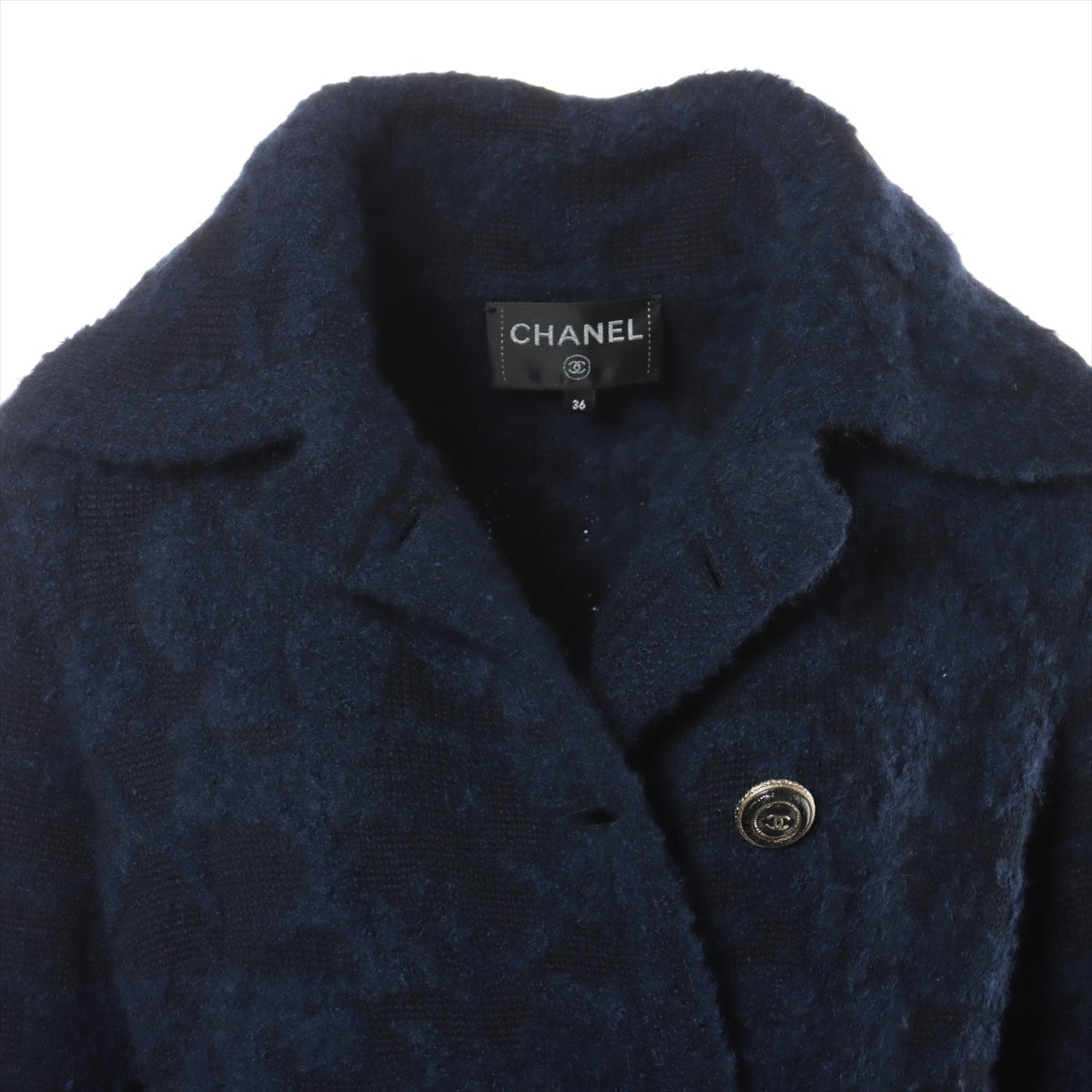 Chanel Coco Button P65 Wool x silk x alpaca coats 36 Ladies' Blue x Black  P65195