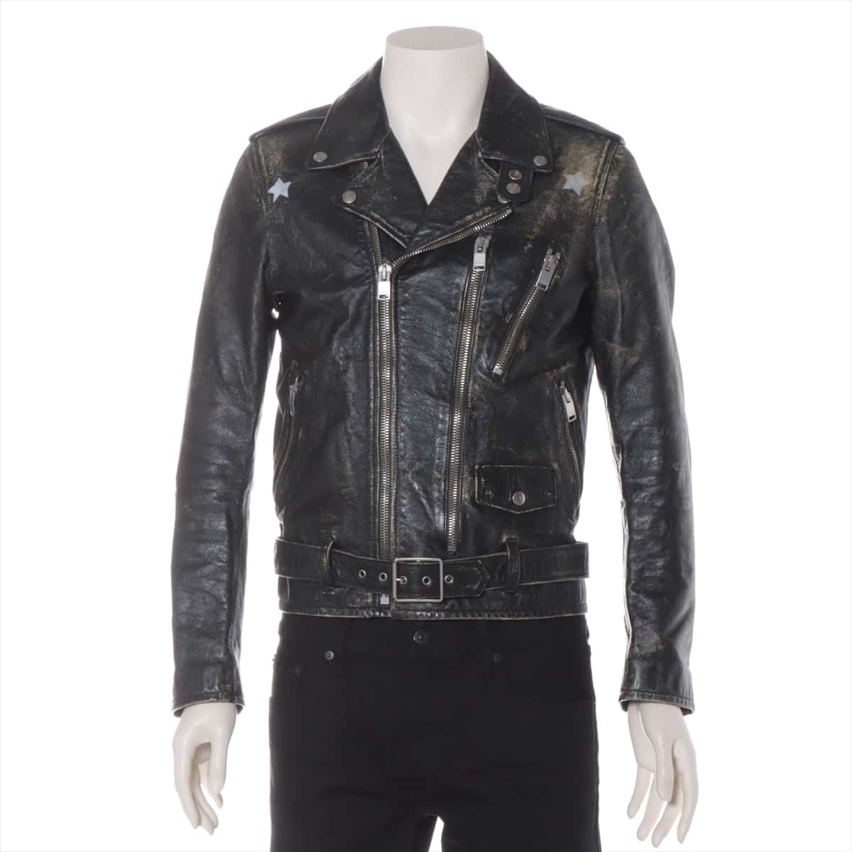 Saint Laurent Paris Leather Leather jacket 46 Men's Black  455923 Vintage processing