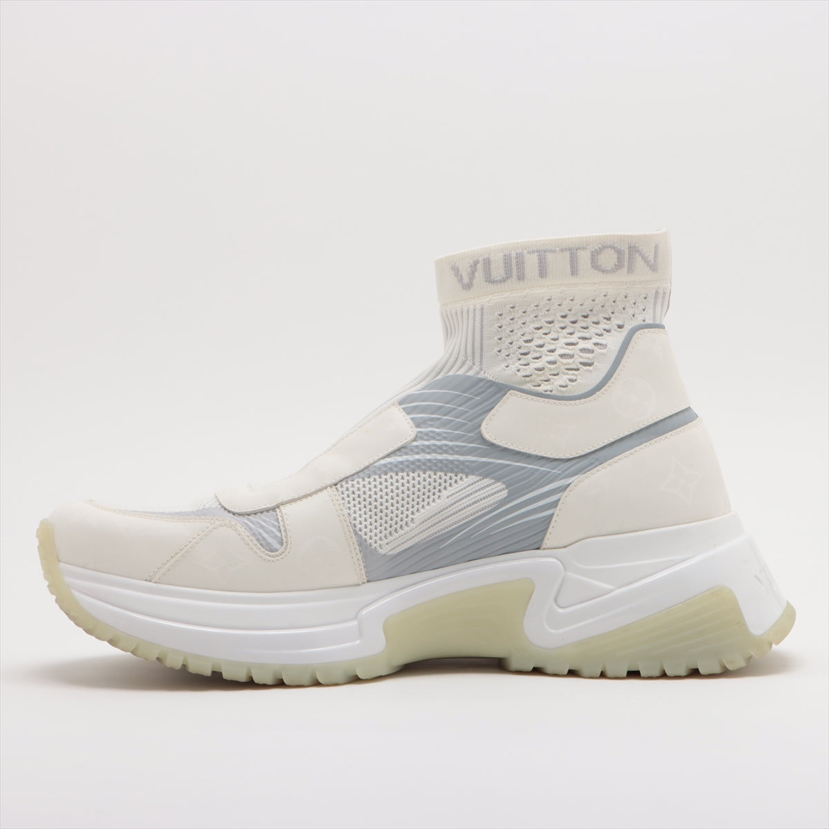 Louis Vuitton Runaway pulse line Fabric High-top Sneakers 9 Men's White Monogram Socks sneakers