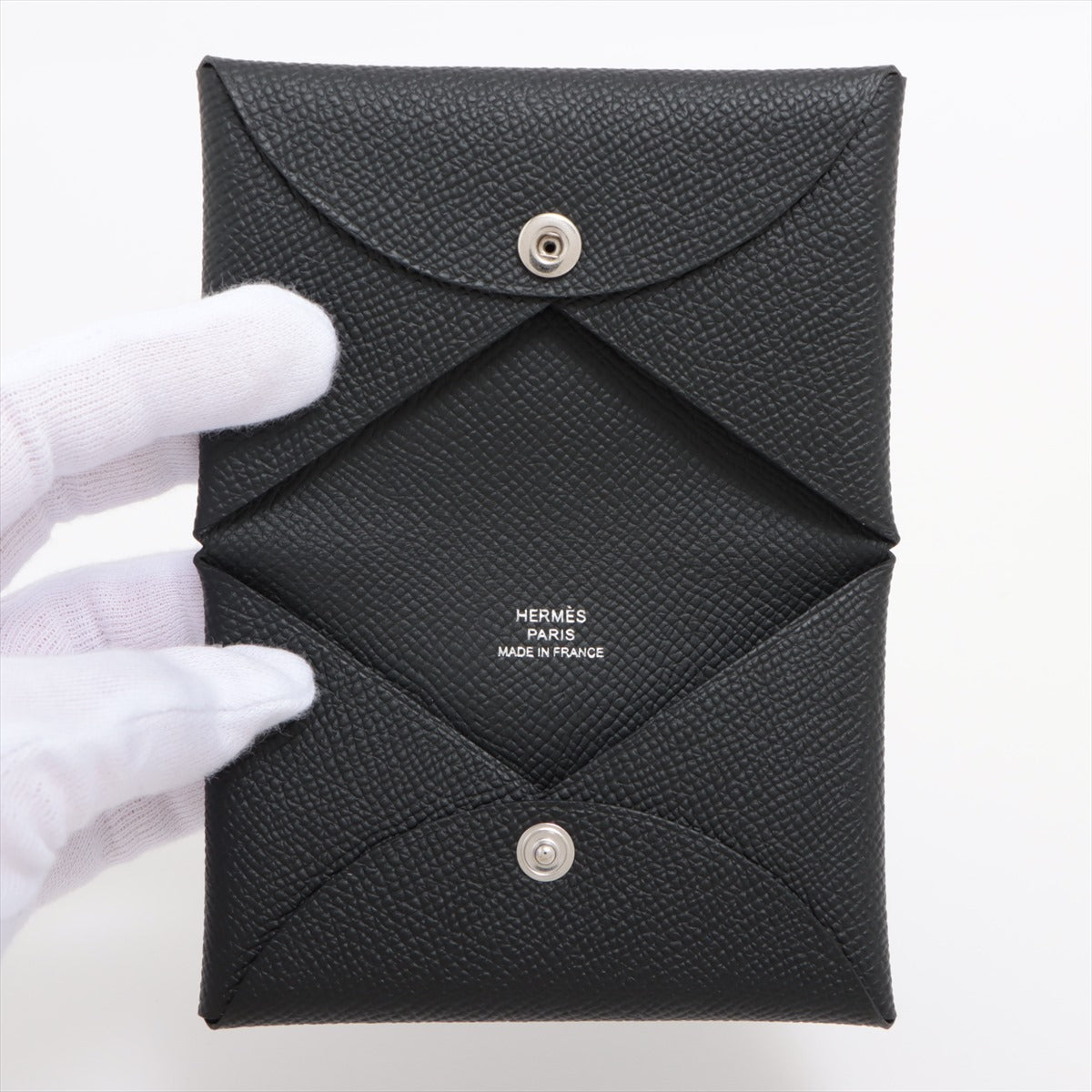 Hermès Calvi Veau Epsom Card case Black Silver Metal fittings B: 2023