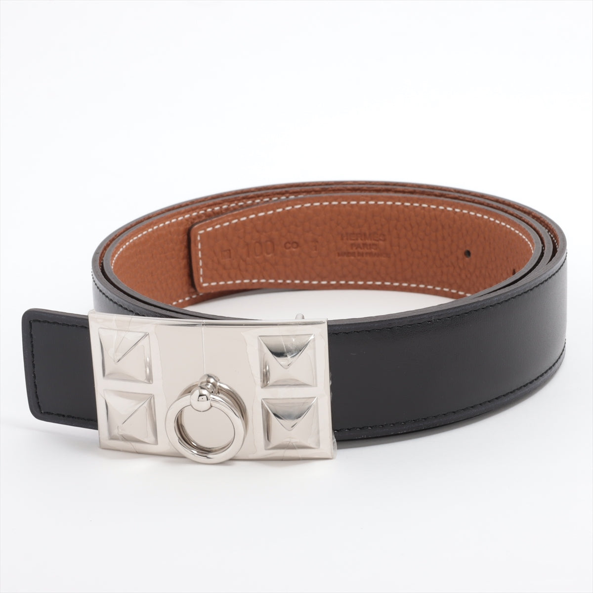 Hermès Collier de Chien □Q：2013 Belt 100 Leather Black