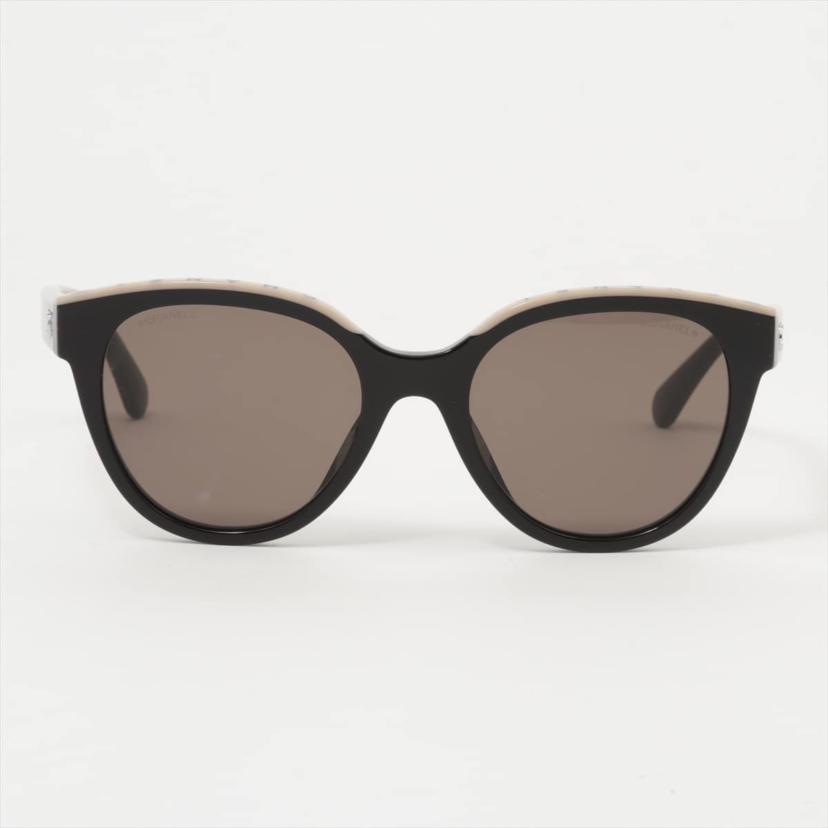 Chanel 5414-A Coco Mark Sunglasses Plastic Black × Brown Logo
