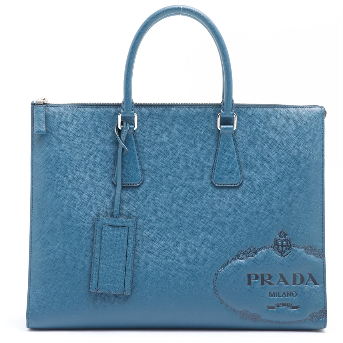 Prada Saffiano Travel Leather Hand bag Blue 2VG039