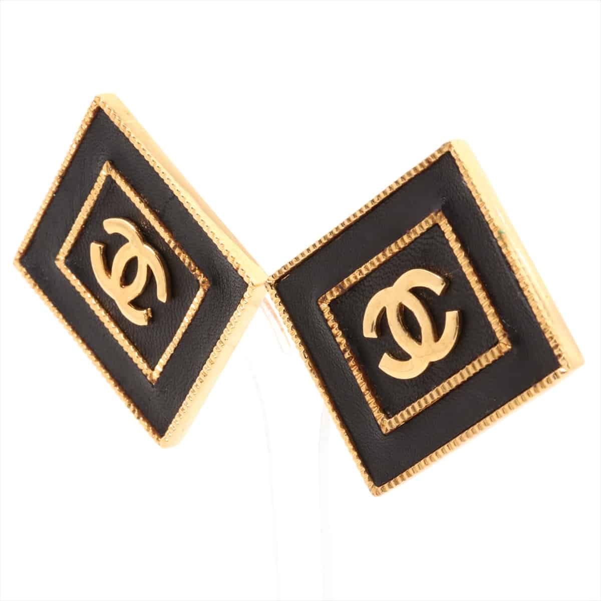 Chanel Coco Mark Earrings (for both ears) GP & Leather Black 2 6