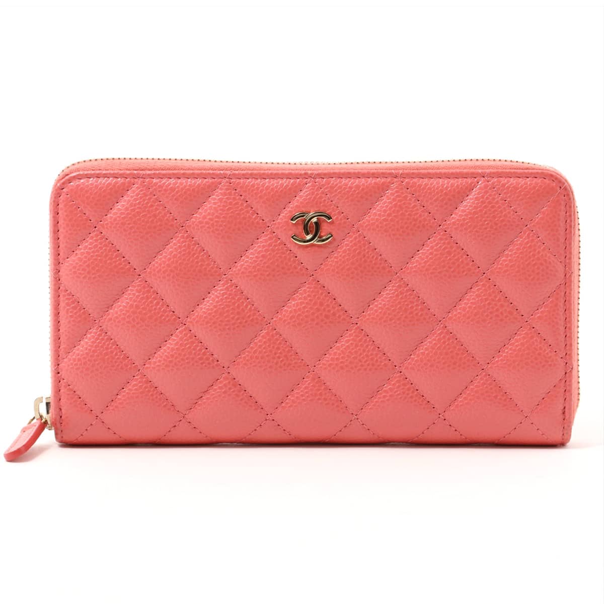 Chanel Matelasse Caviarskin Round-Zip-Wallet Pink Gold Metal fittings 25XXXXXX