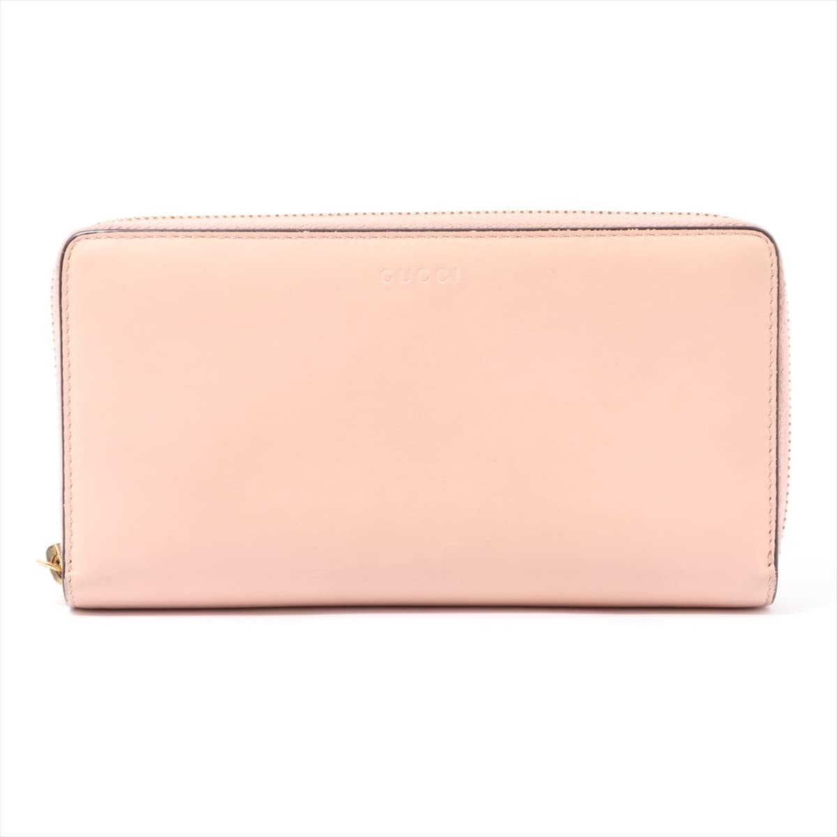 Gucci Bamboo Nymphaea 453158 Leather Round-Zip-Wallet Pink