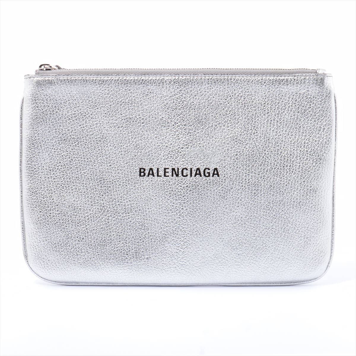 Balenciaga Everyday 551992 Leather Pouch Silver