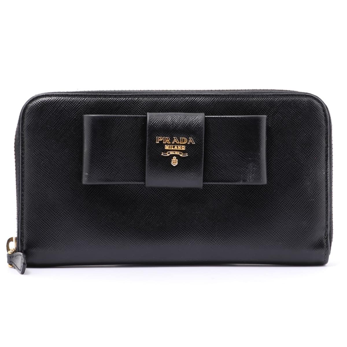 Prada Saffiano Fiocco 1M0506 Leather Round-Zip-Wallet Black