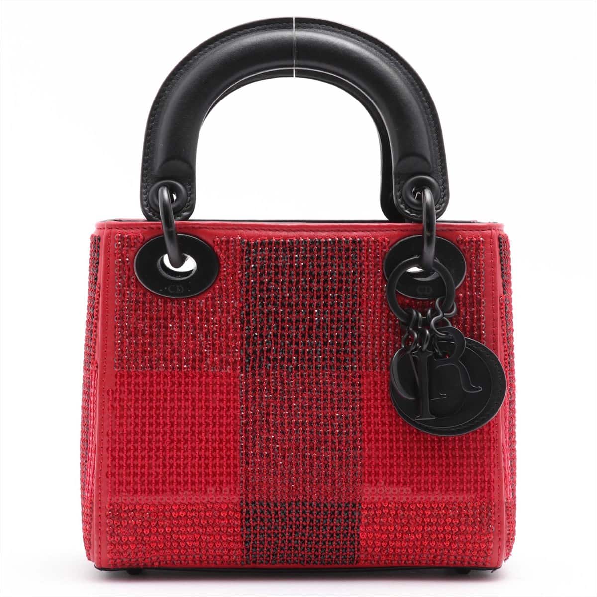 Christian Dior Lady Dior Leather 2way shoulder bag Red Rhinestone Mini