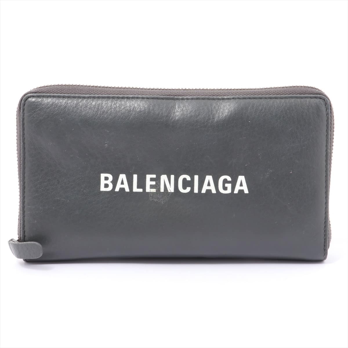 Balenciaga Logo 490625 Leather Round-Zip-Wallet Grey