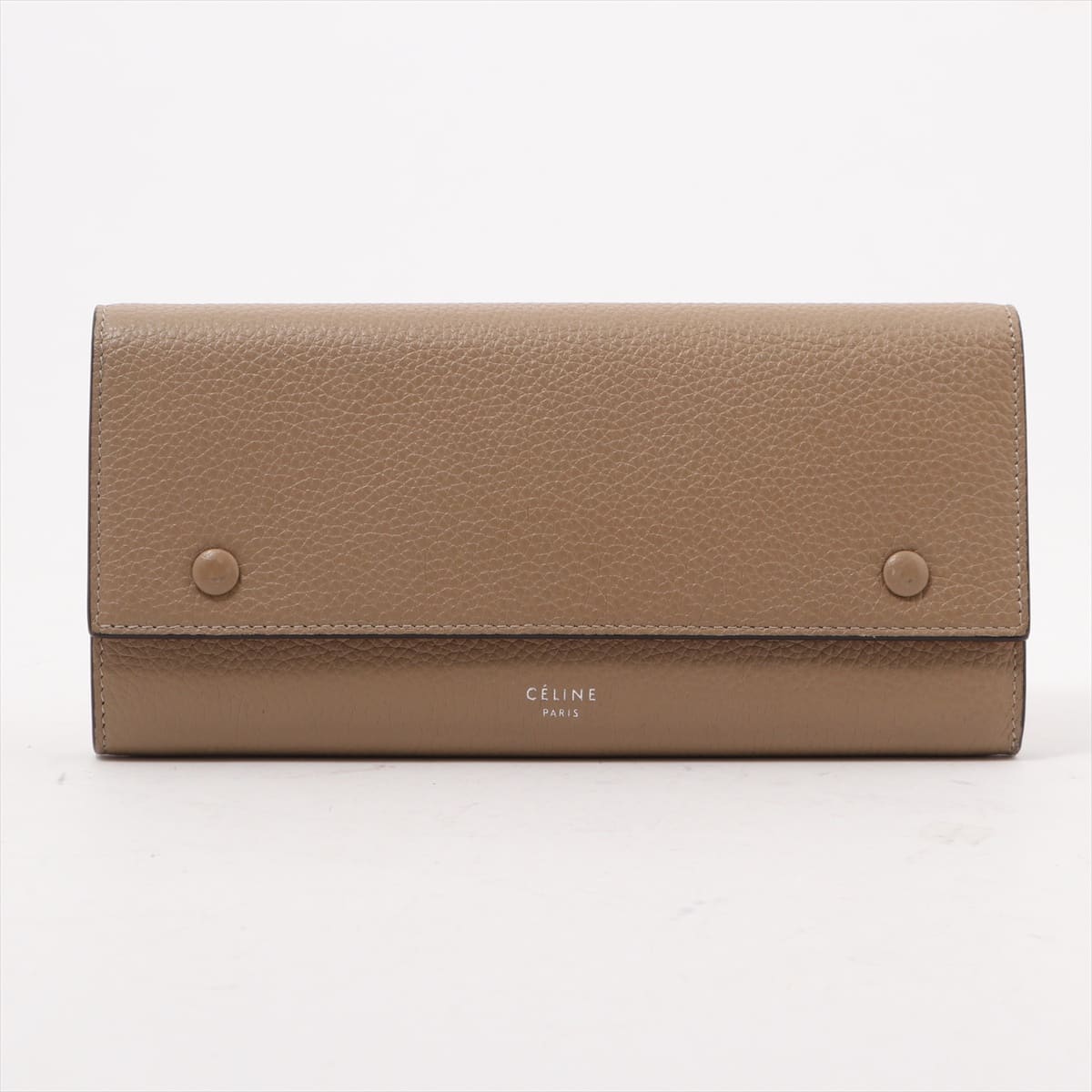 CELINE Large Flap Multi Function Leather Wallet Beige