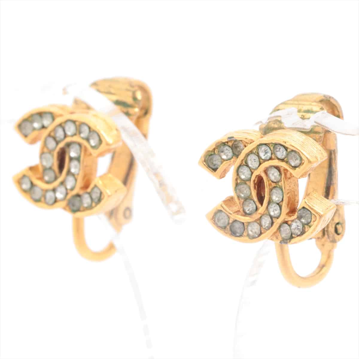 Chanel Coco Mark Earrings (for both ears) GP Gold Rhinestone