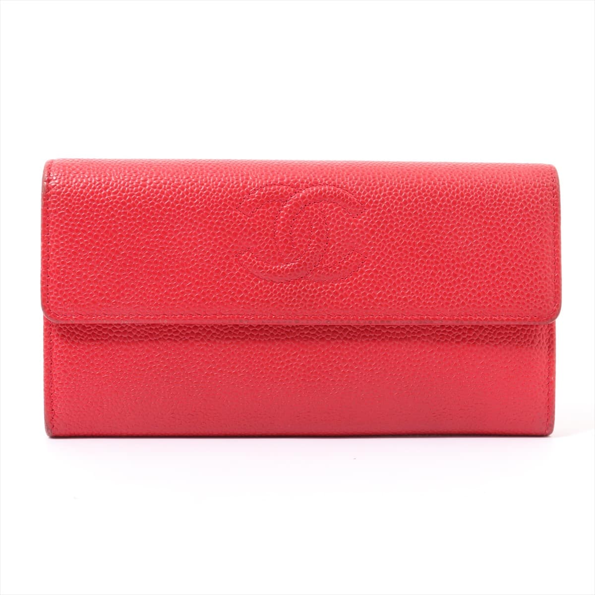 Chanel Coco Mark Caviarskin Wallet Red Silver Metal fittings 22XXXXXX