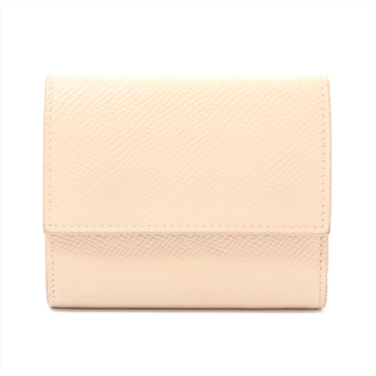 CELINE Small Tri-Fold Leather Wallet Beige