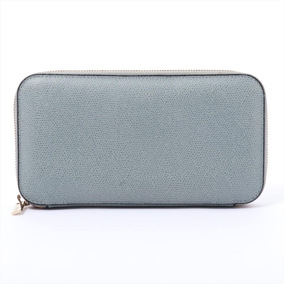 Valextra Leather Round-Zip-Wallet Blue
