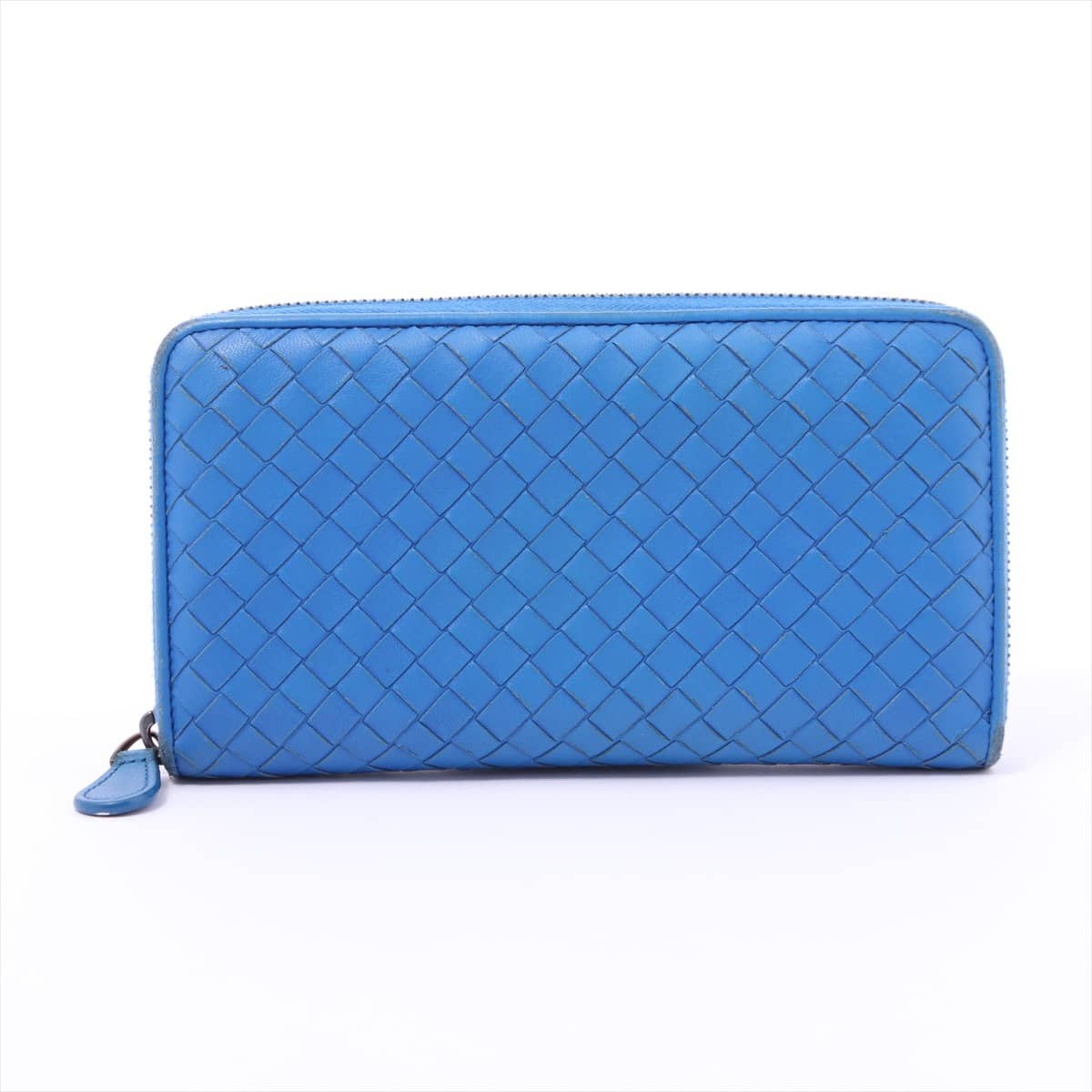 Bottega Veneta Intrecciato Leather Round-Zip-Wallet Blue