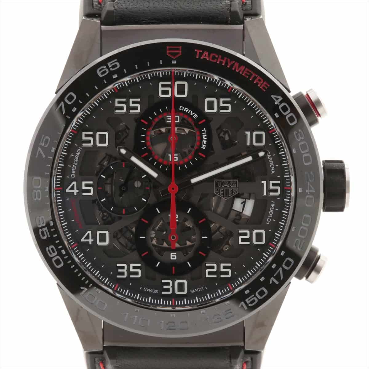 TAG Heuer Carrera Heuer 01 CAR2A1H SS & Leather AT Black-Face