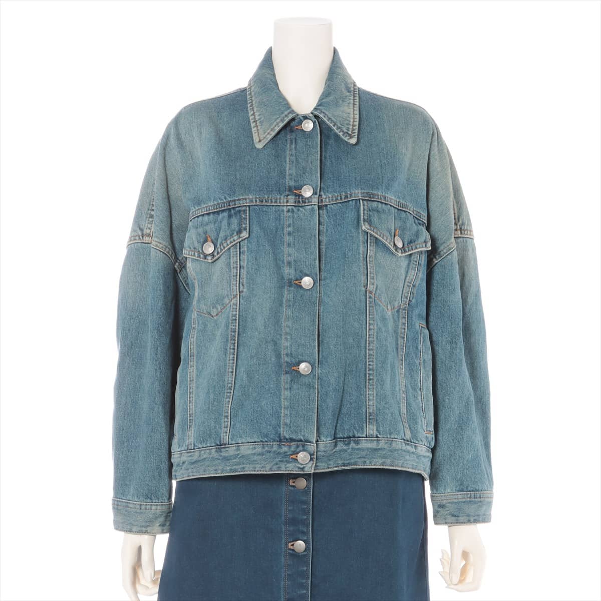 MM6 18 years Cotton Denim jacket 38 Ladies' Blue  Dirty Washed USED processing drop shoulder