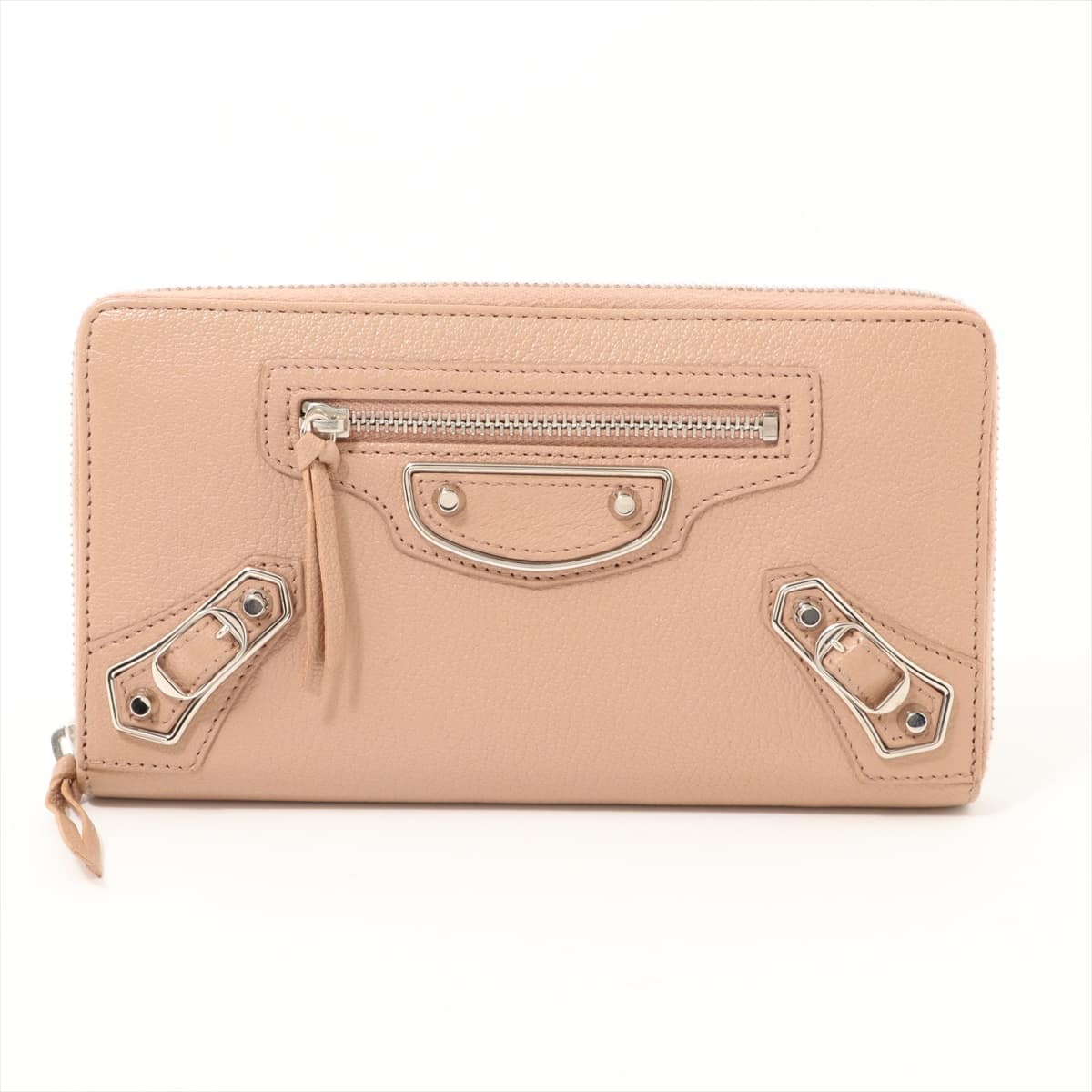 Balenciaga Classic 390187 Leather Round-Zip-Wallet Pink beige
