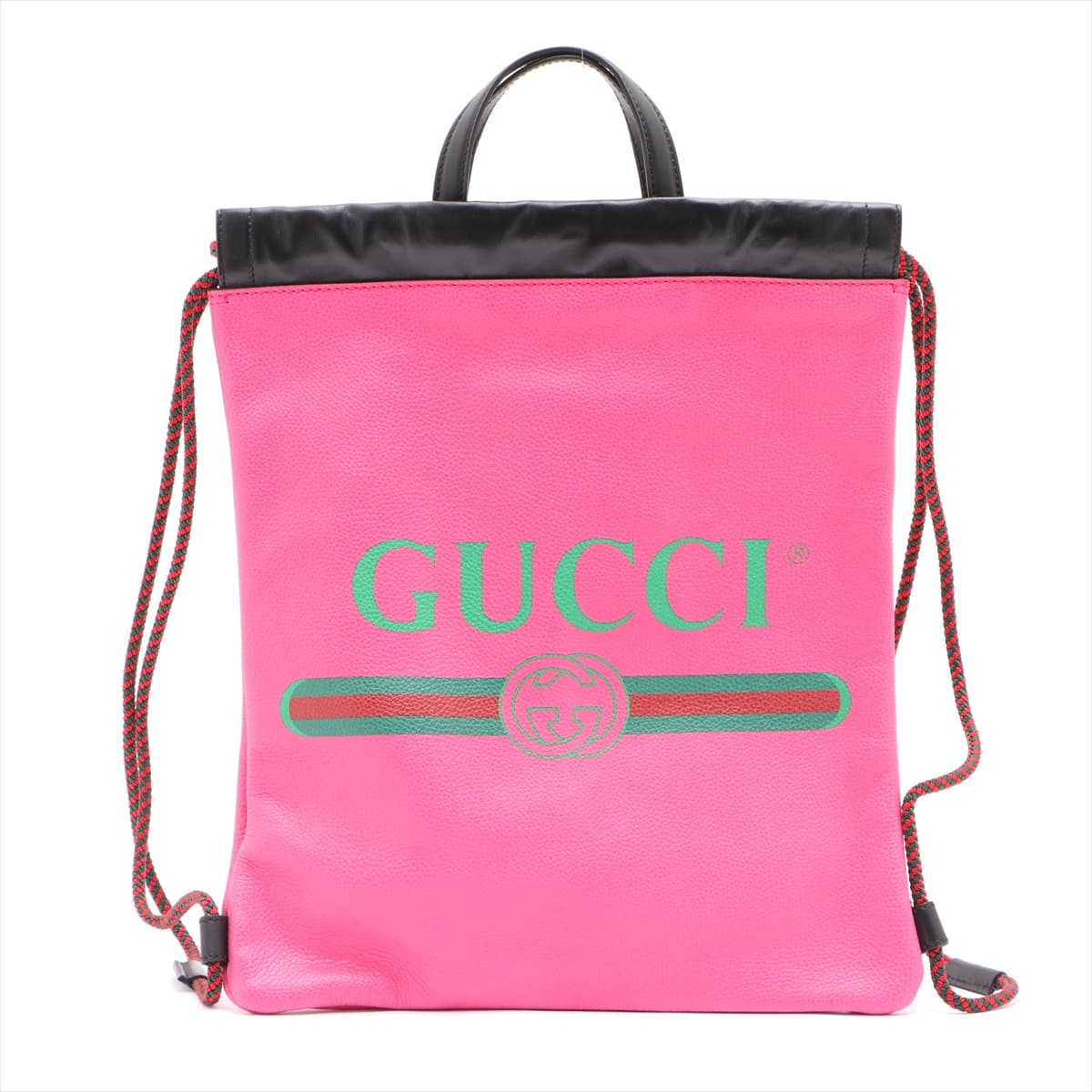 Gucci Logo Print Leather Backpack Pink 523586 with pouch