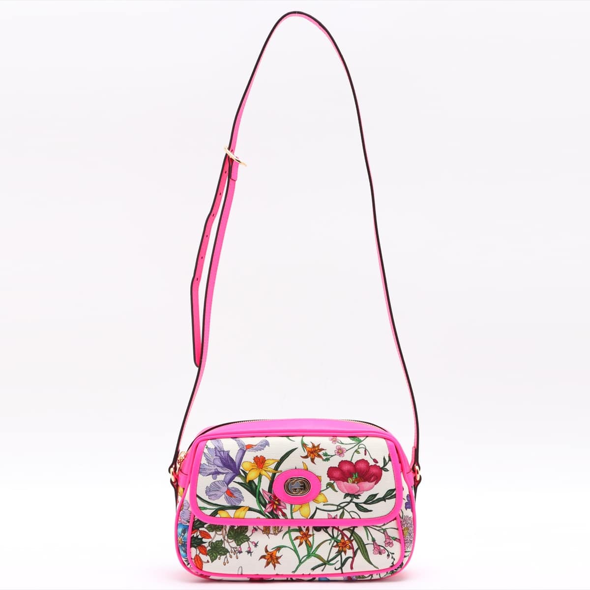 Gucci Flora Canvas & leather Shoulder bag Pink 550147