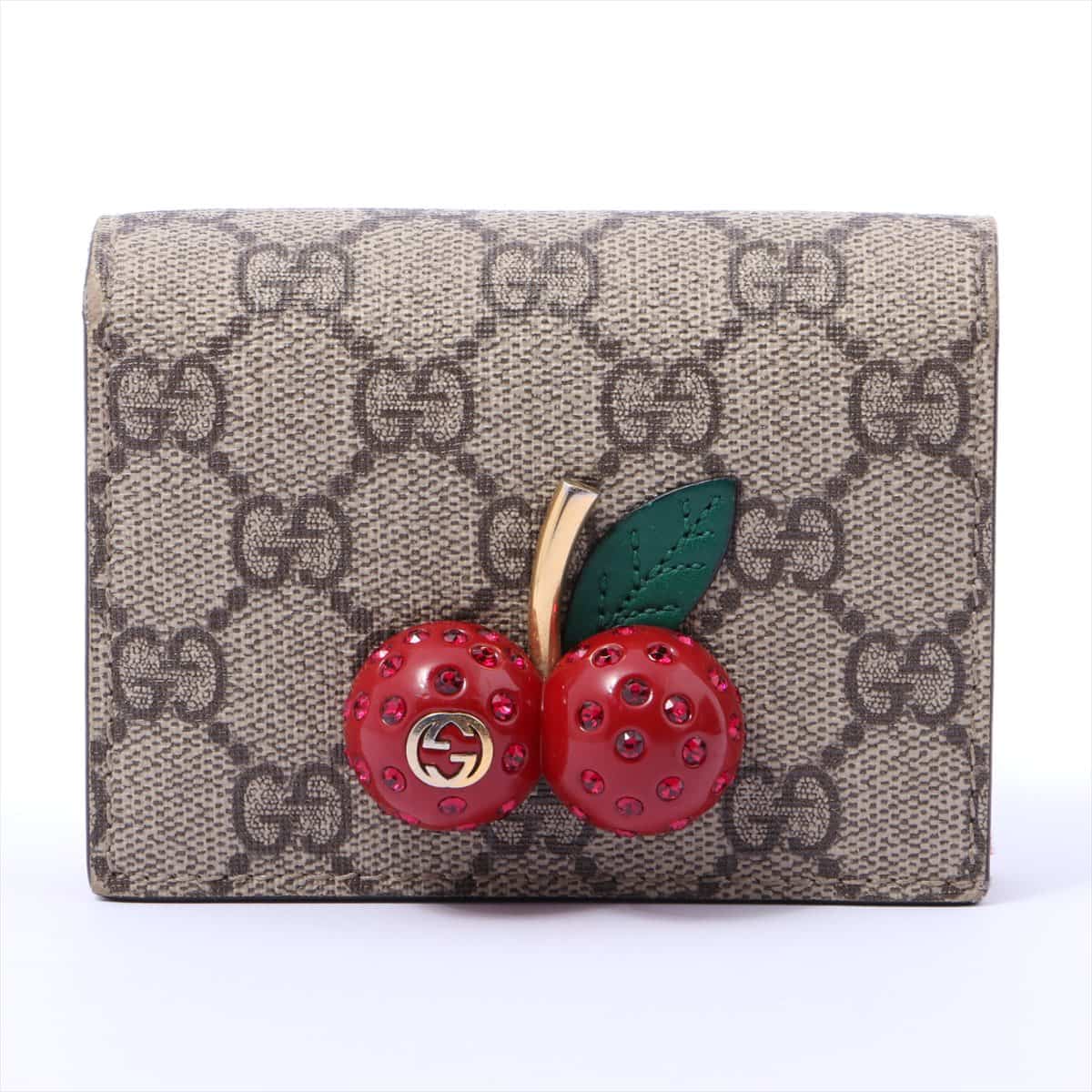 Gucci GG Supreme cherry 476050 PVC & leather Wallet Beige