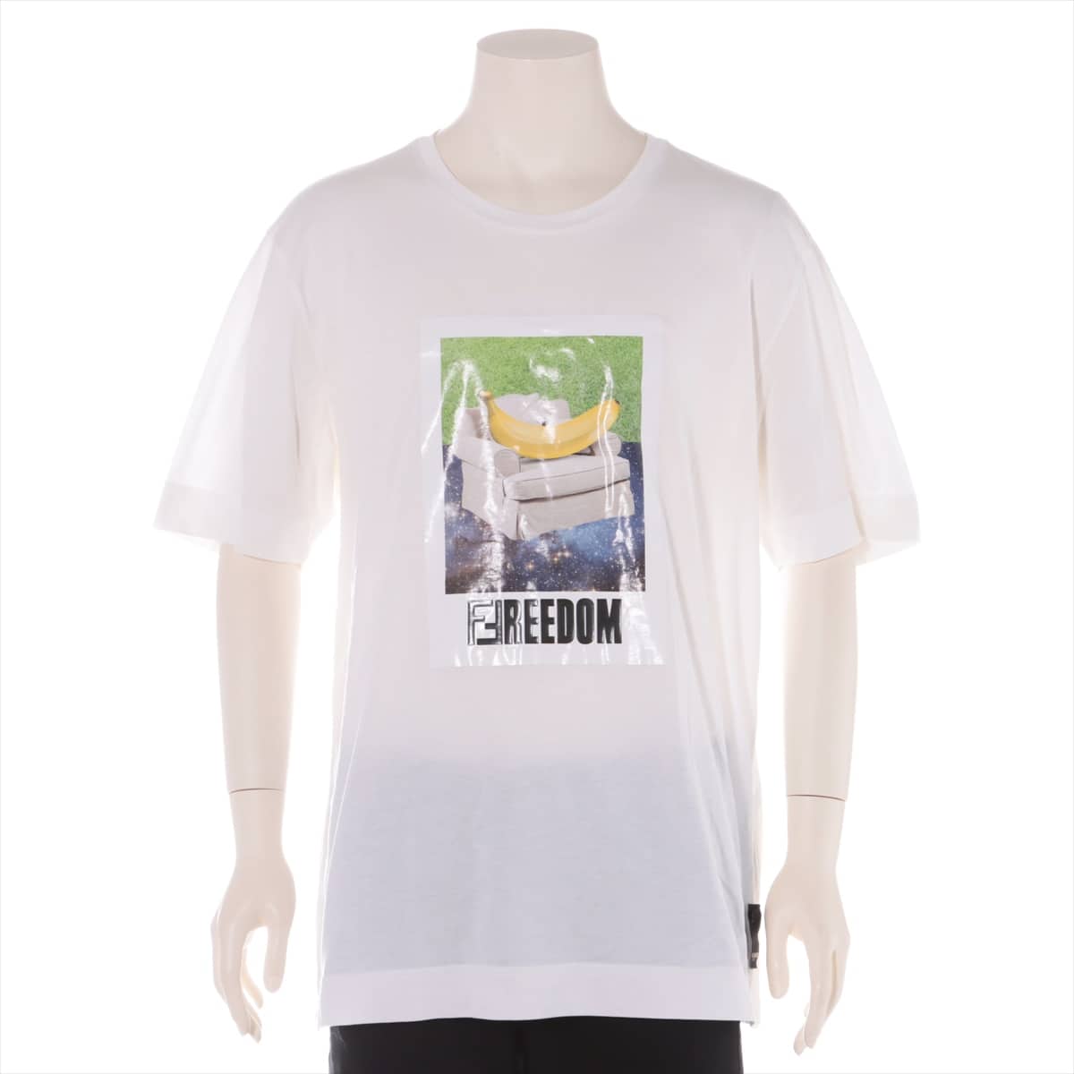 Fendi 18 years Cotton T-shirt L Men's White  FREEDOM PRNT