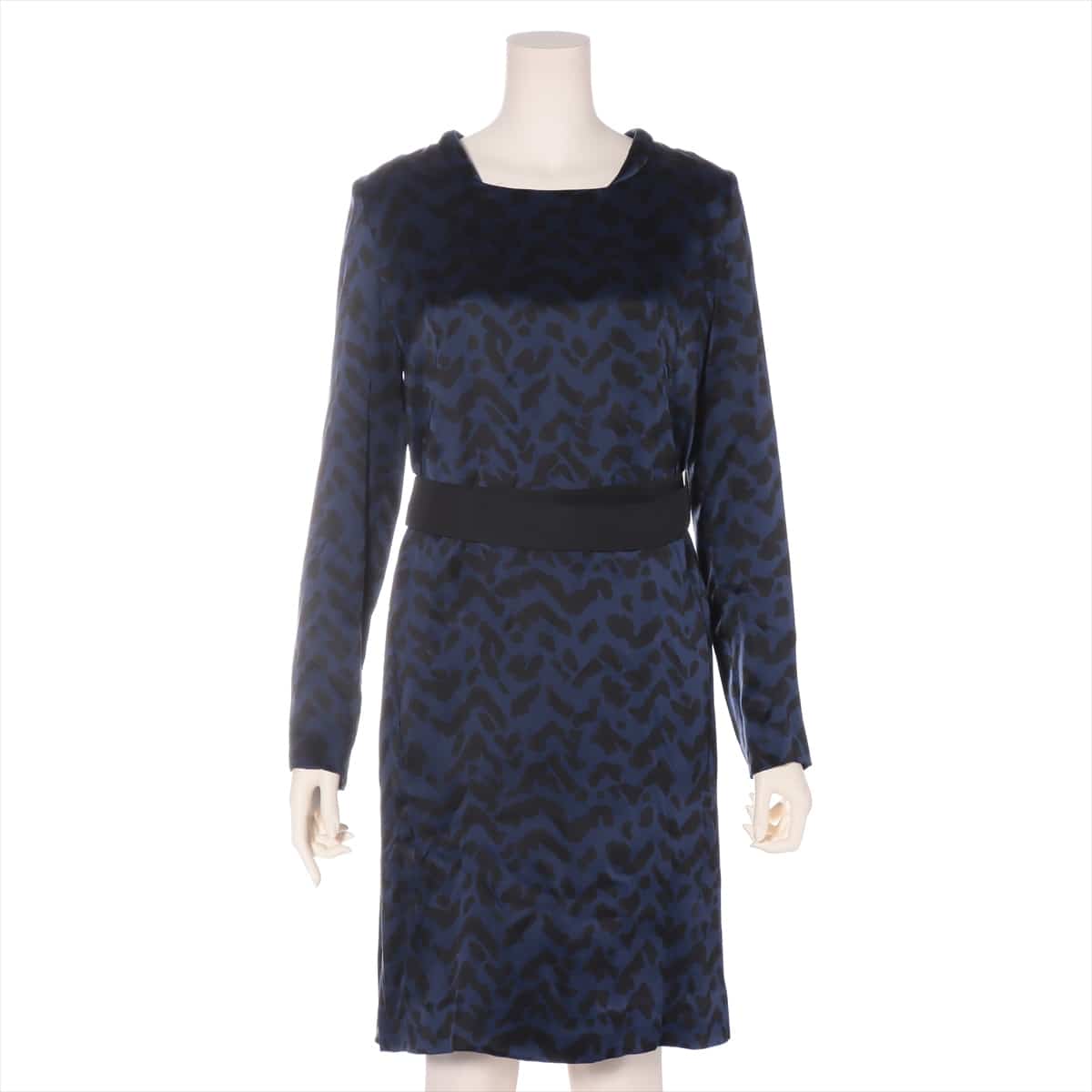 Chloe Silk Dress T34 Ladies' Blue x black  Leopard pattern