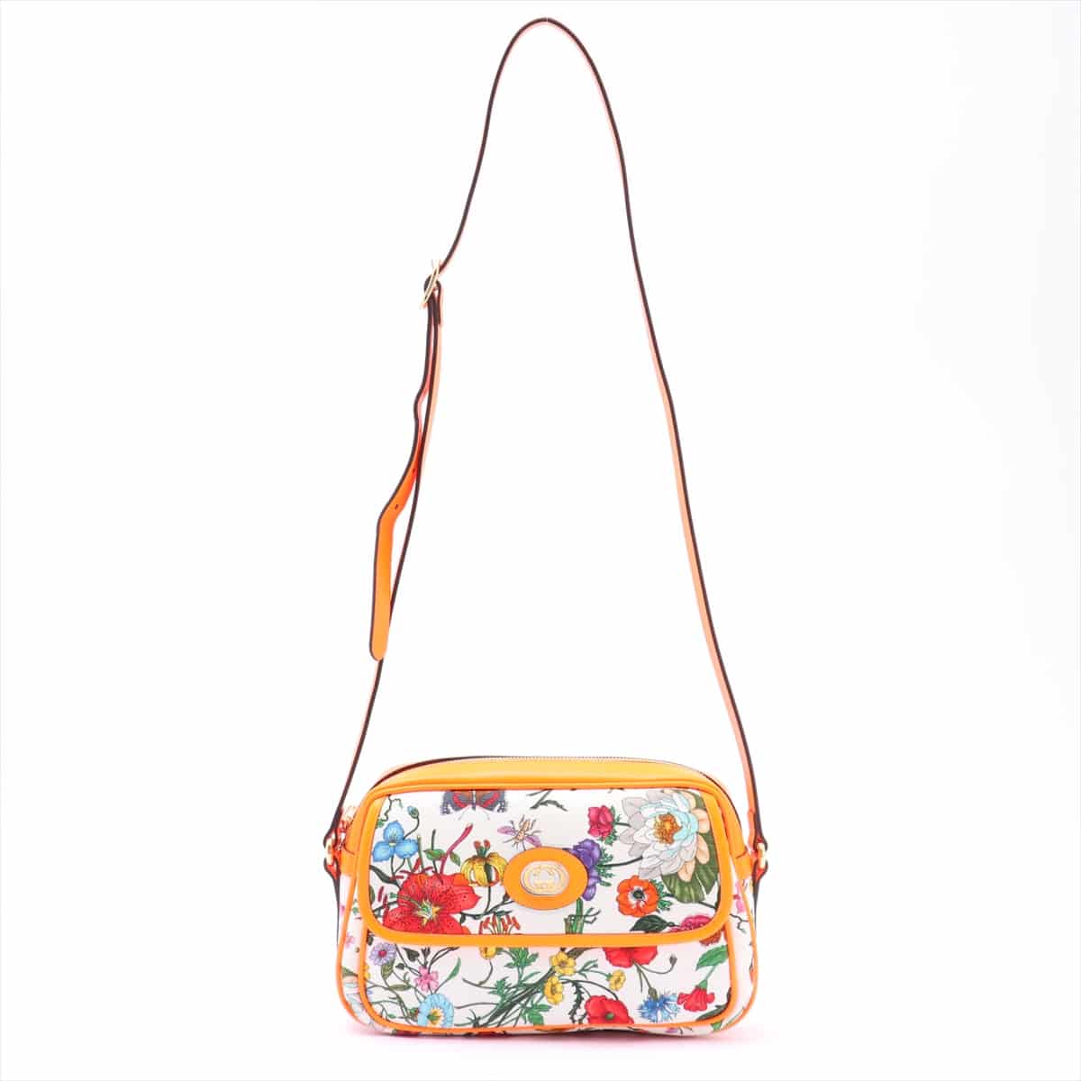 Gucci Flora Canvas & leather Shoulder bag Orange 550147