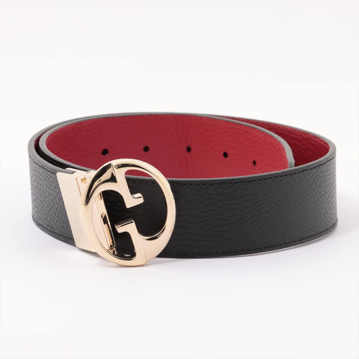 Gucci GG Logo Belt 75・30 Leather Red x Black