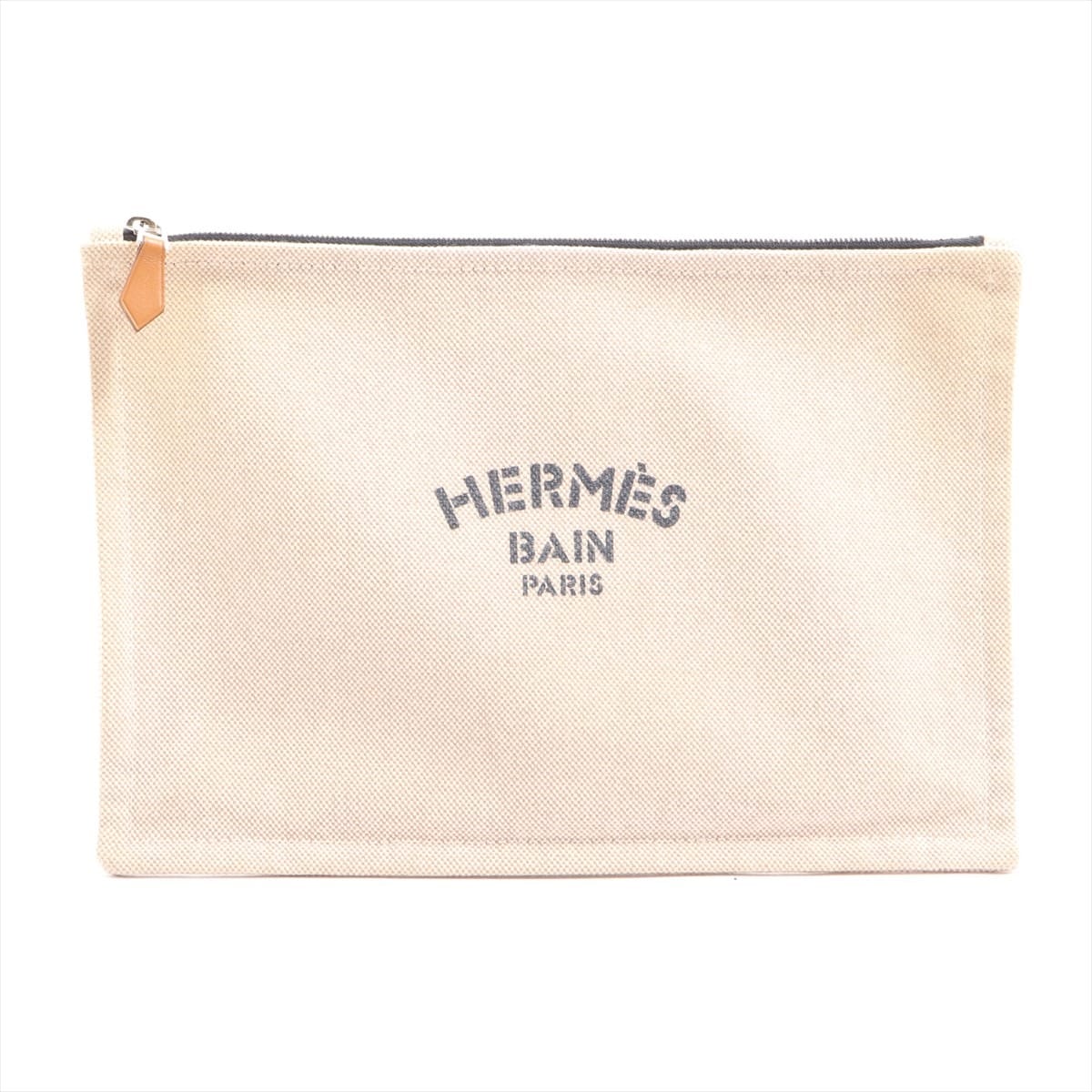 Hermès Yachting Flat GM Toile H Pouch Beige Silver Metal fittings