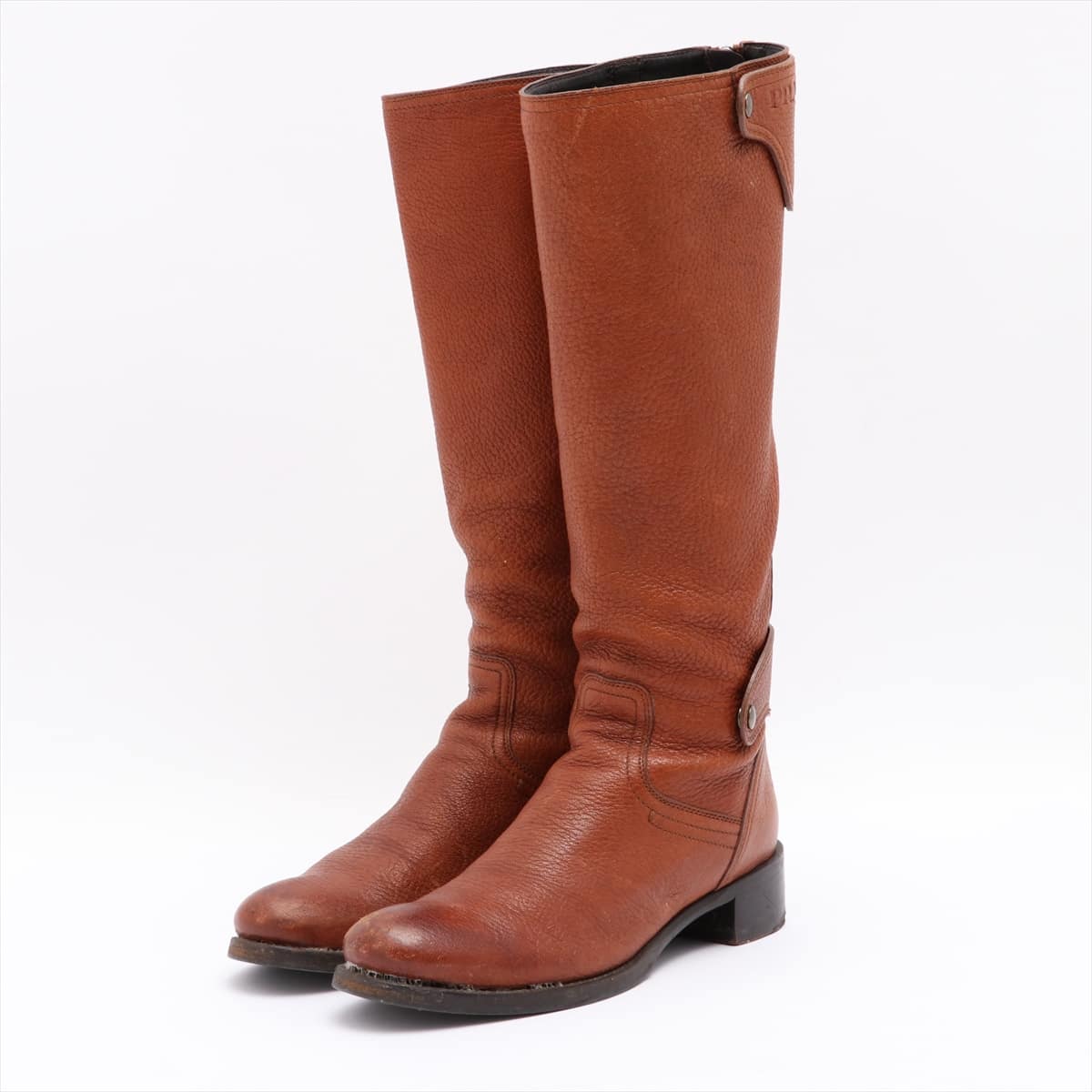 Prada Leather Long boots 34.5 Ladies' Brown