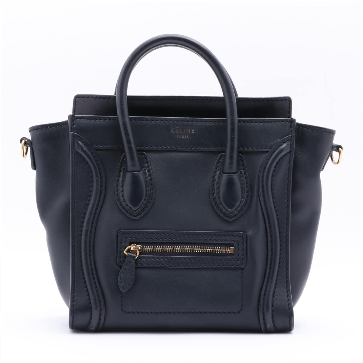 CELINE Luggage Nano shopper Leather 2way handbag Navy blue