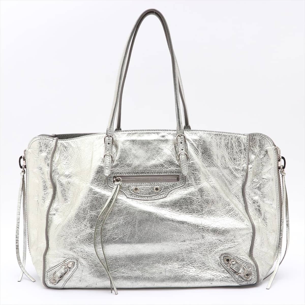 Balenciaga The paper B4 Leather 2way shoulder bag Silver 432596