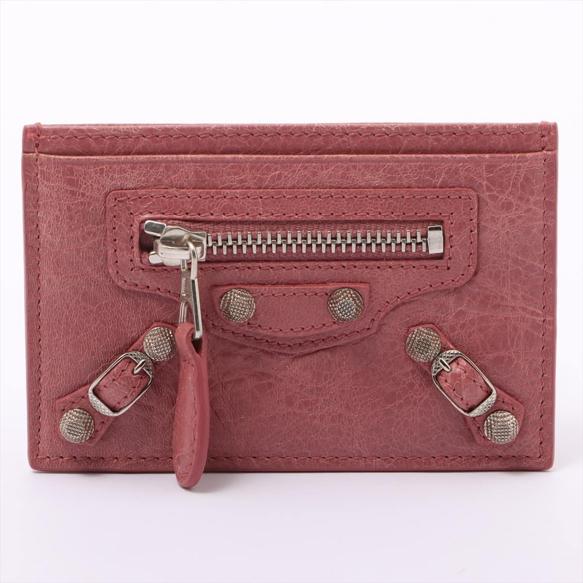 Balenciaga Continental 285373 Leather Pass Holder Pink External thread angle thread scratch