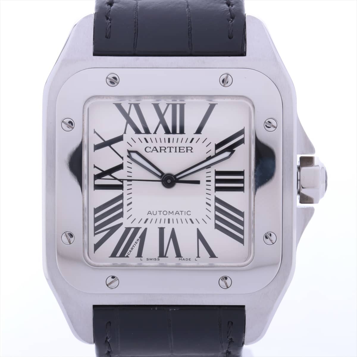 Cartier Santos 100 W20073X8 SS & Leather AT White-Face