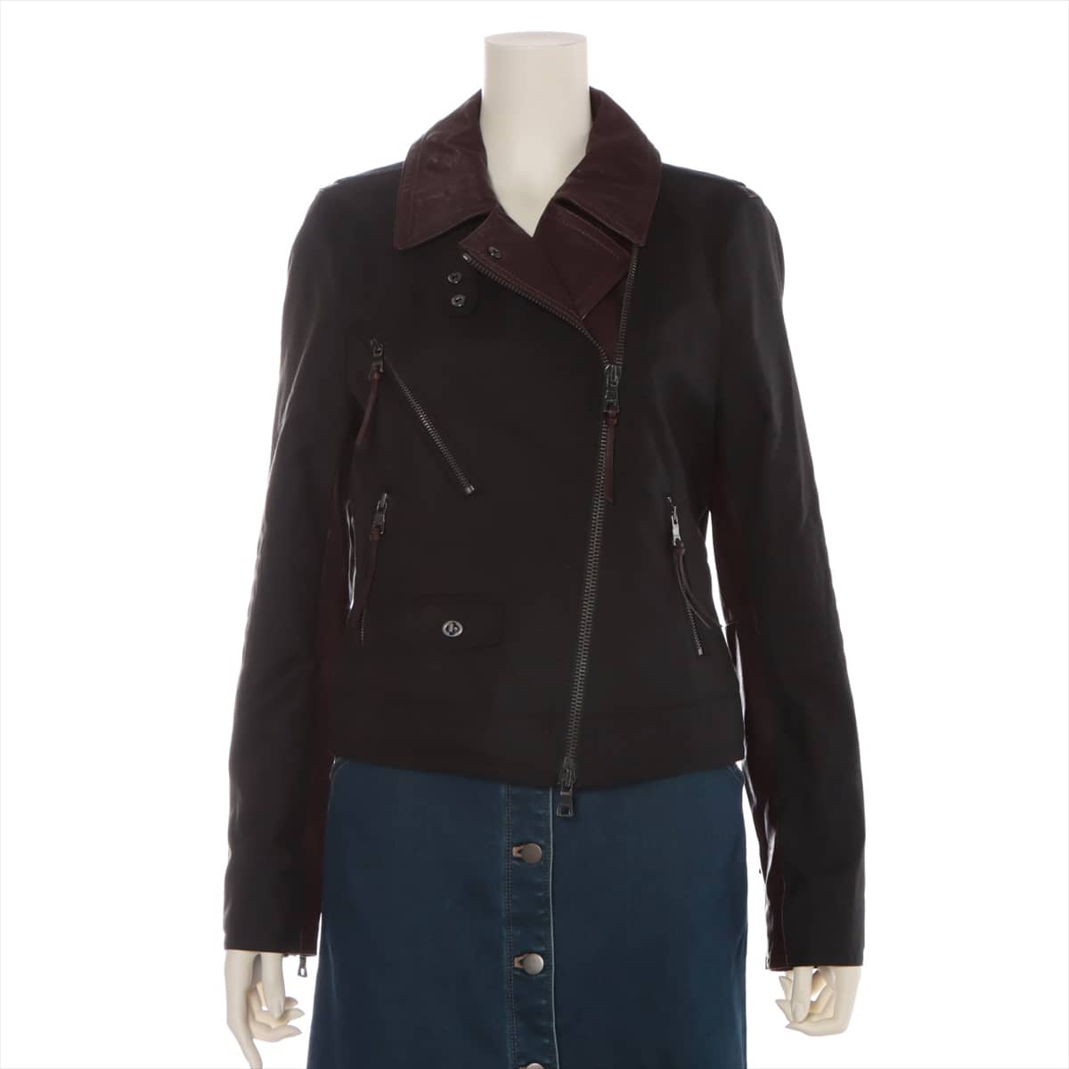 COACH Cotton & Peather Leather jacket S Ladies' Black