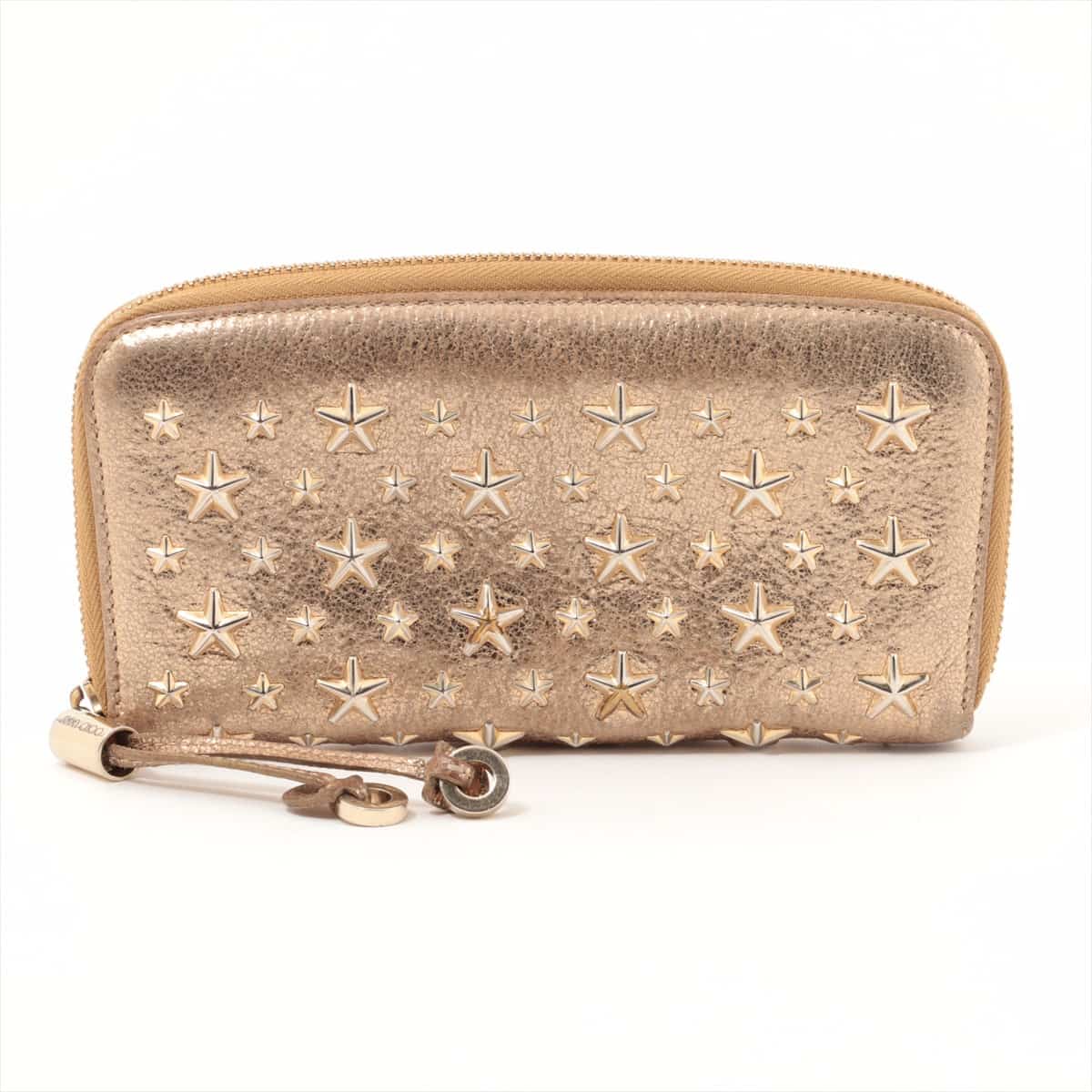 Jimmy Choo Star studs Leather Round-Zip-Wallet Gold
