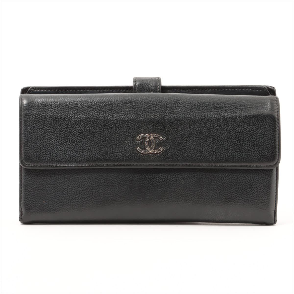 Chanel Coco Mark Leather Wallet Black Silver Metal fittings 13XXXXXX