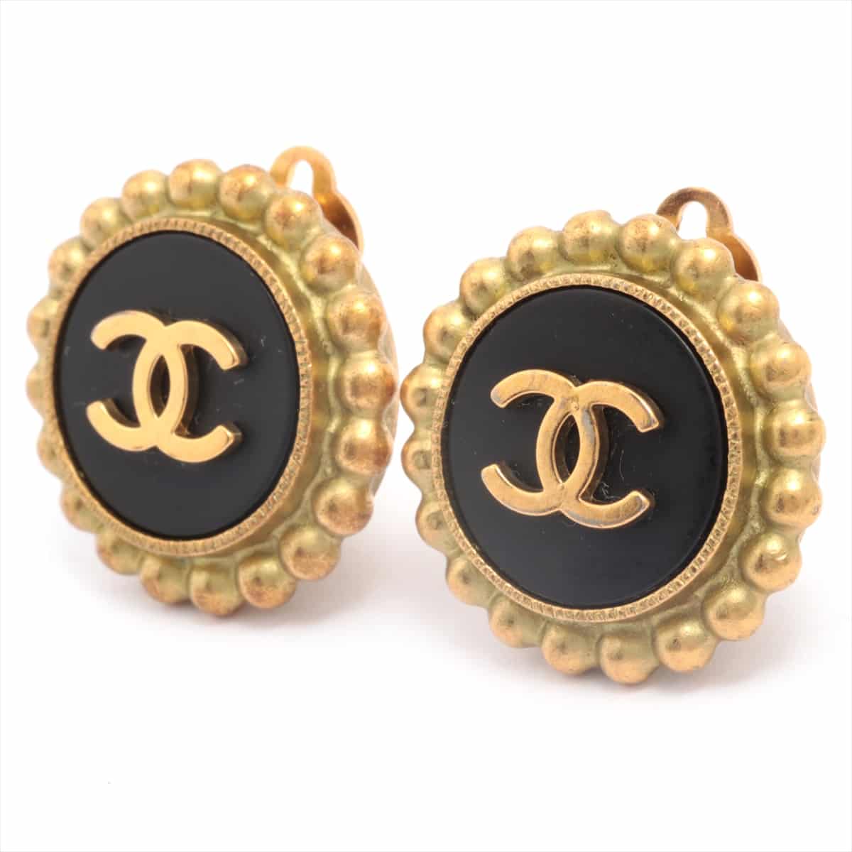 Chanel Coco Mark 95P Piercing jewelry (for both ears) GP Black×Gold