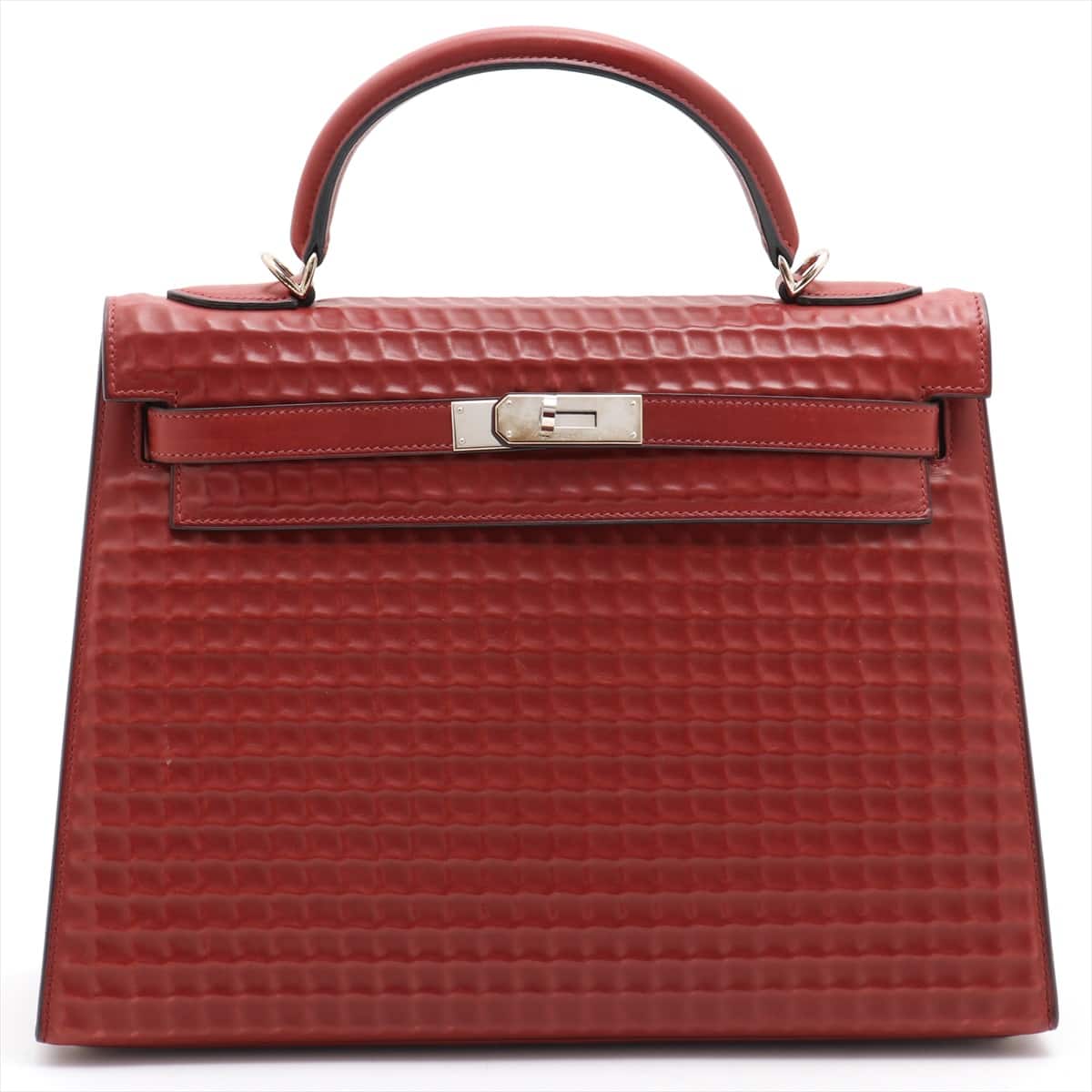 Hermès waffle kelly 32 Deutch 2way handbag Rouge H Silver Metal fittings □G:2003