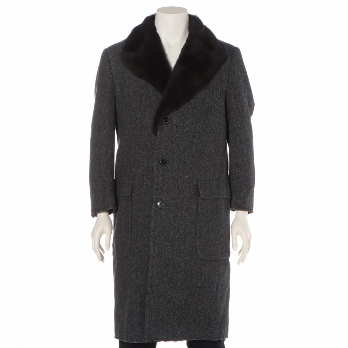 Dolce & Gabbana Wool Long coat 46 Men's Grey  collar with lamb fur