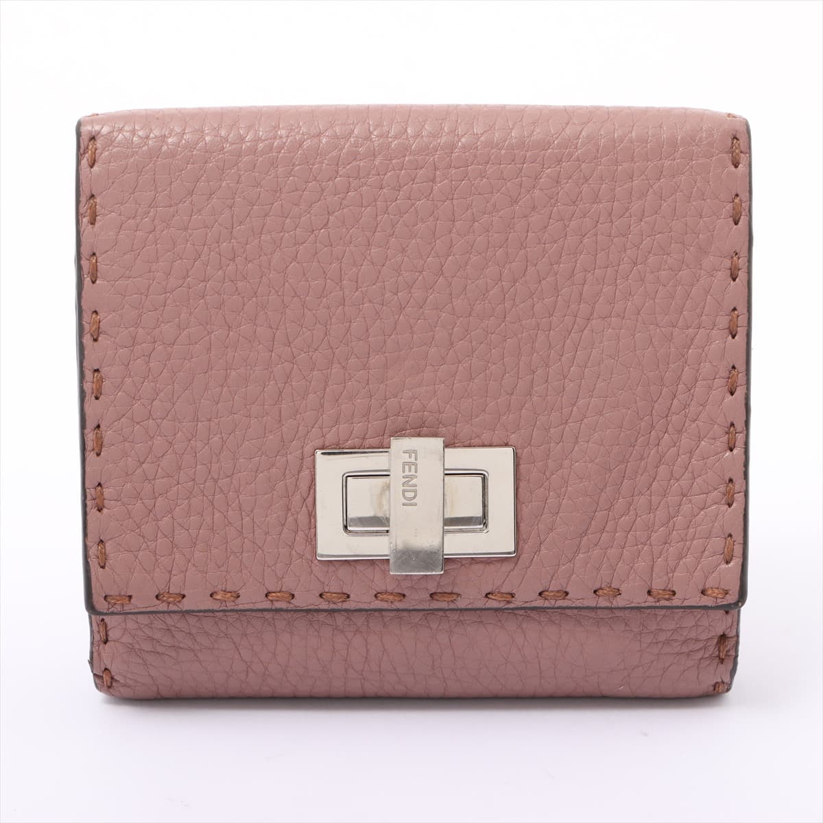 Fendi Peek-a-boo Selleria Leather Wallet Pink beige