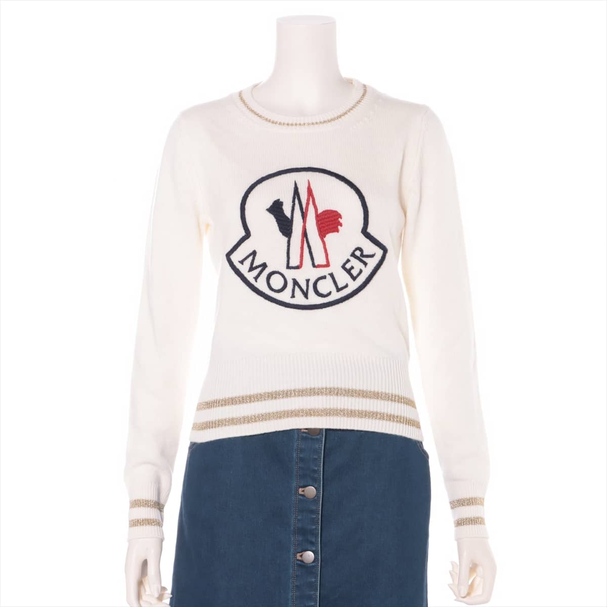 Moncler 19-year Wool & Cashmere Sweater XS Ladies' Ivory  Chest logo embroidery
