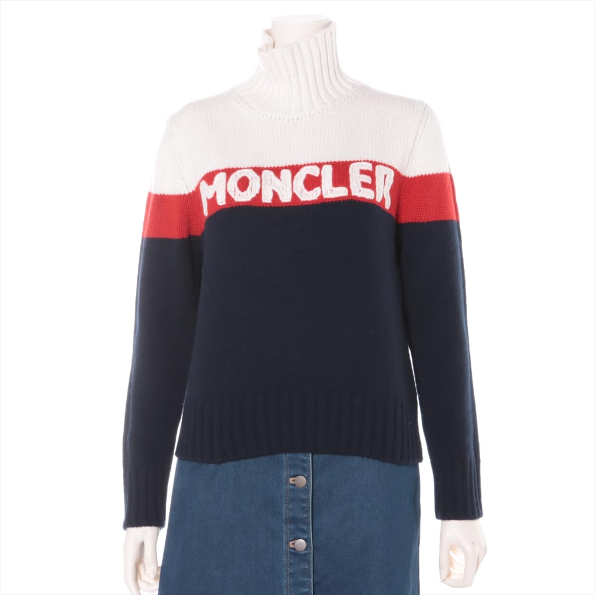 Moncler 19-year Wool & Cashmere Sweater S Ladies' White x navy  Tricolor